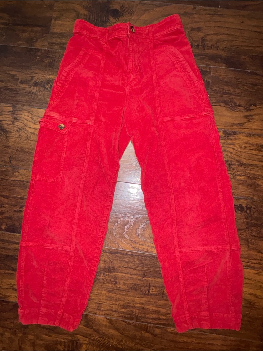 Anthropologie Bright Red Corduroy Cargo Pants